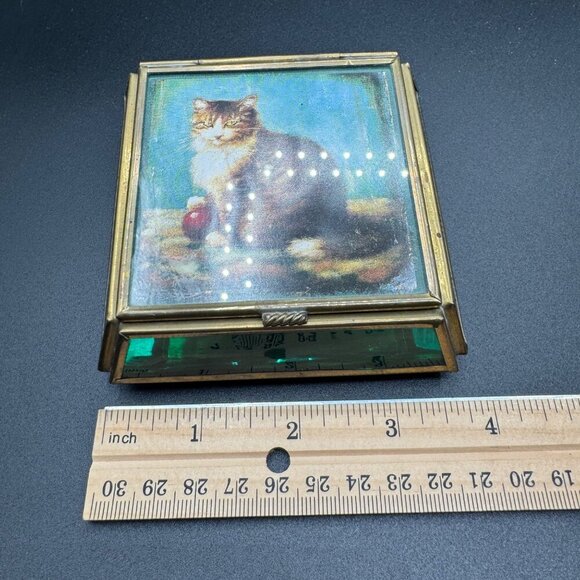 VIVA Stephen Mackey Cat Leaded Glass, Hinged Lidded Box trinket 90s vintage cat - Picture 6 of 7